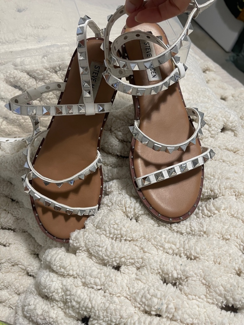 Steve Madden White Studded Ankle-Strap Sandals